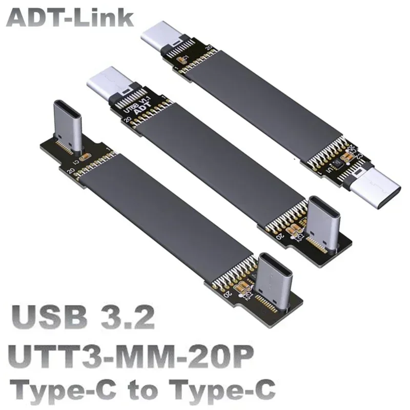 ADT-Link 20G USB 3,2 tipo C macho Gen2x2 Cable plano de cinta plegable extensor de ángulo de 90 carga de datos FPC FPV Cable de fotografía aérea 20P - imagen 2