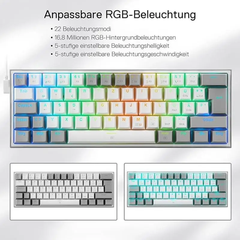 Redragon K617 DE teclado para juegos RGB con cable 60% teclado mecánico compacto 61 teclas interruptor lineal rojo compatible con controlador profesional - imagen 3