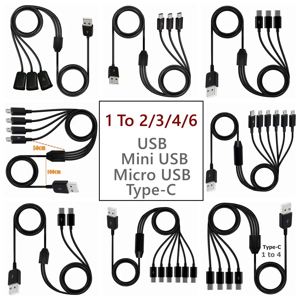 Tipo-C USB 1 a 2 3 4 6 puertos tipo C a Mini Micro USB Y divisor Cable de fecha de carga rápida múltiple para teléfono inteligente tableta - imagen 2