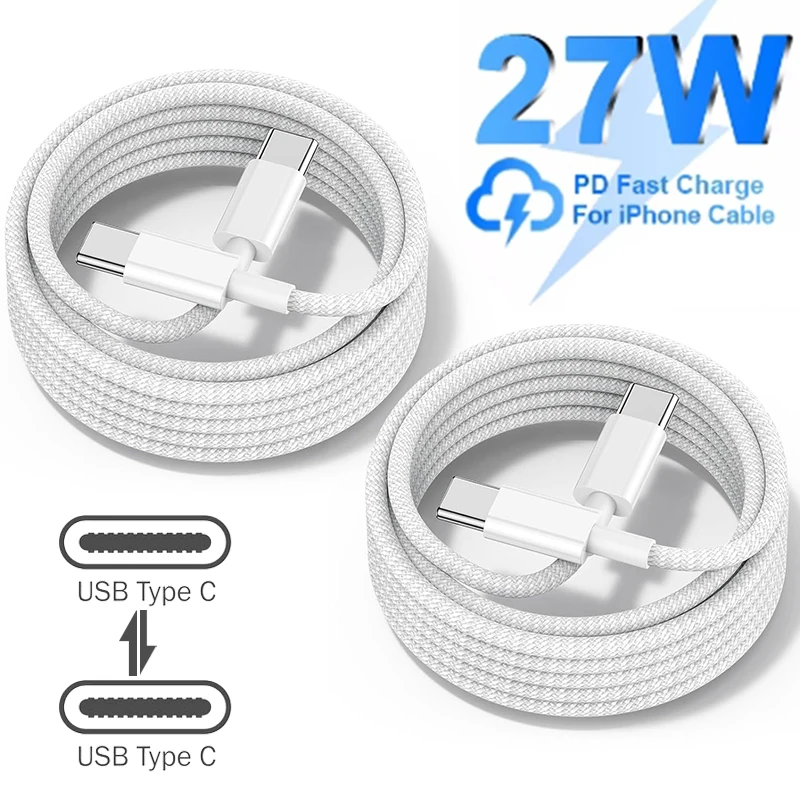 PD 27W carga súper rápida doble USB tipo C Cable cargador para iPhone 16 15 Pro Max USB-C Cable de transferencia de datos carga rápida