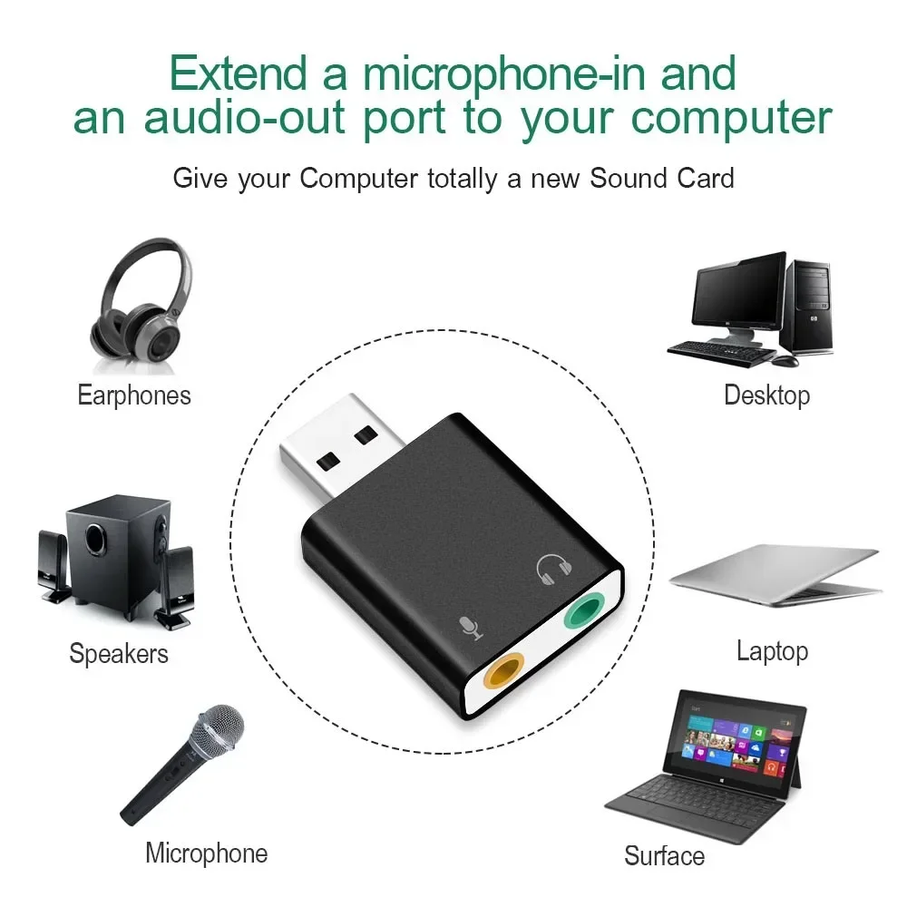 Tarjeta de sonido USB, interfaz de Audio, adaptador de auriculares, tarjeta de sonido externa, tarjeta de sonido para micrófono, altavoz, ordenador portátil - imagen 5