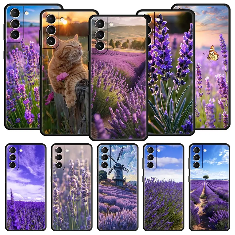 Funda de teléfono Simple con flores moradas y lavanda para Samsung Galaxy S24 S23 S22 S20 Ultra S21 FE 5G S10 S9 Plus S10E S8