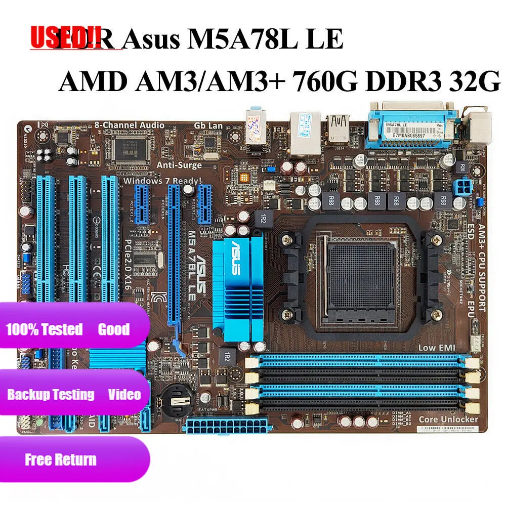 Asus-placa base de escritorio Original M5A78L LE, AMD 760G Socket AM3 + DDR3 32G SATA2 USB2.0 ATX - imagen 2