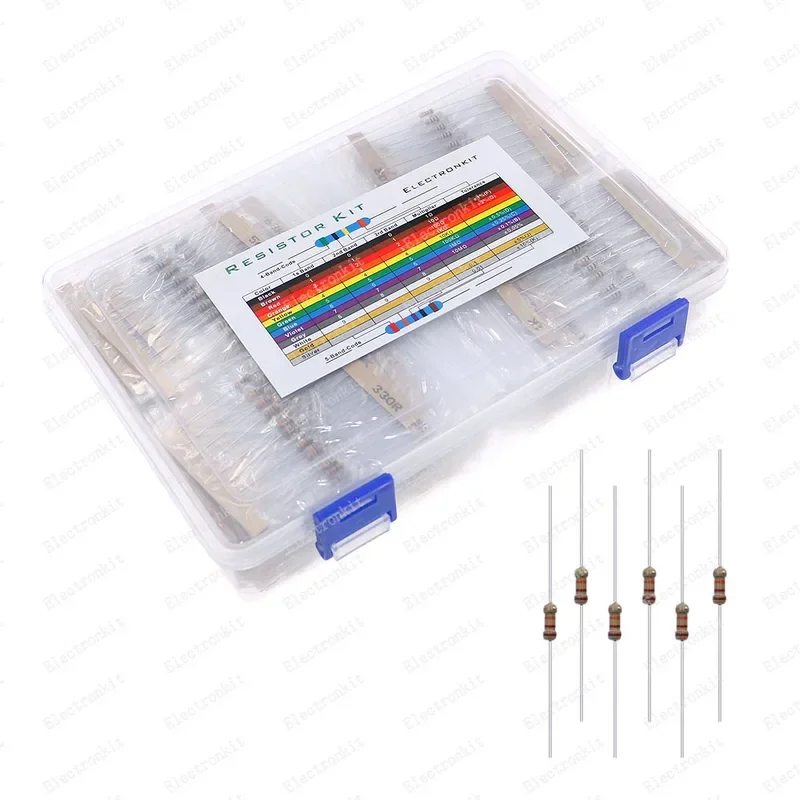 Kit surtido de resistencias de película de carbono, caja de componentes electrónicos, paquete de resistencias con bolsa de PE, 1700 piezas, 170 valor, 1/4W, 5% ohm -22M
