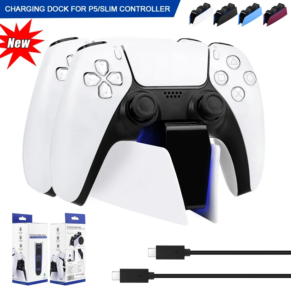 Blanco/negro para estación de carga de controlador PS5, base de carga rápida Dual para controlador inalámbrico PS5 DualSens con indicador LED - imagen 2