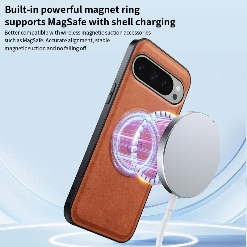 Para Google Pixel 10 Pro XL Funda de cuero con soporte para Pixel 10 Pro 9pro XL 8A 7A 6 magnética para cubierta de carga inalámbrica Magsafe - imagen 3
