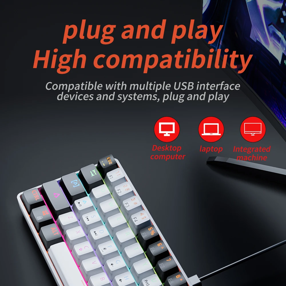 MUCAI MK61 RGB retroiluminado esports teclado mecánico para juegos con eje rojo cable desmontable interfaz USB intercambiable en caliente - imagen 3