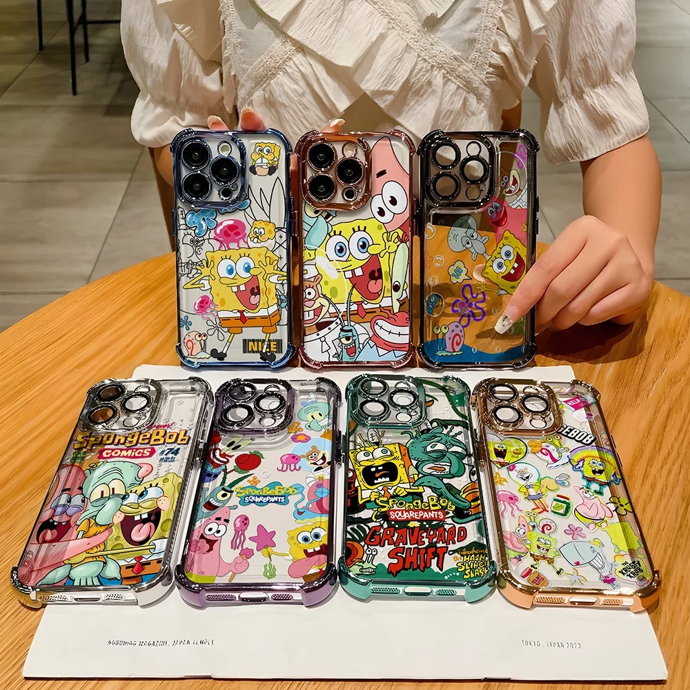 Funda divertida con revestimiento de S-SpongeBobs para Samsung S24 S23 S22 S21 S20 FE Note20 Plus Ultra Lite 5G, funda protectora anticaída a prueba de golpes