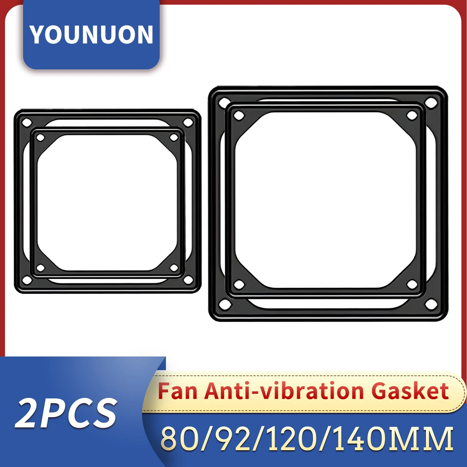 Junta de ventilador de silicona antivibración para PC, almohadilla de junta de silenciador con reducción de ruido, para caja de ordenador, 2 piezas, 80mm, 92mm, 120mm, 140mm