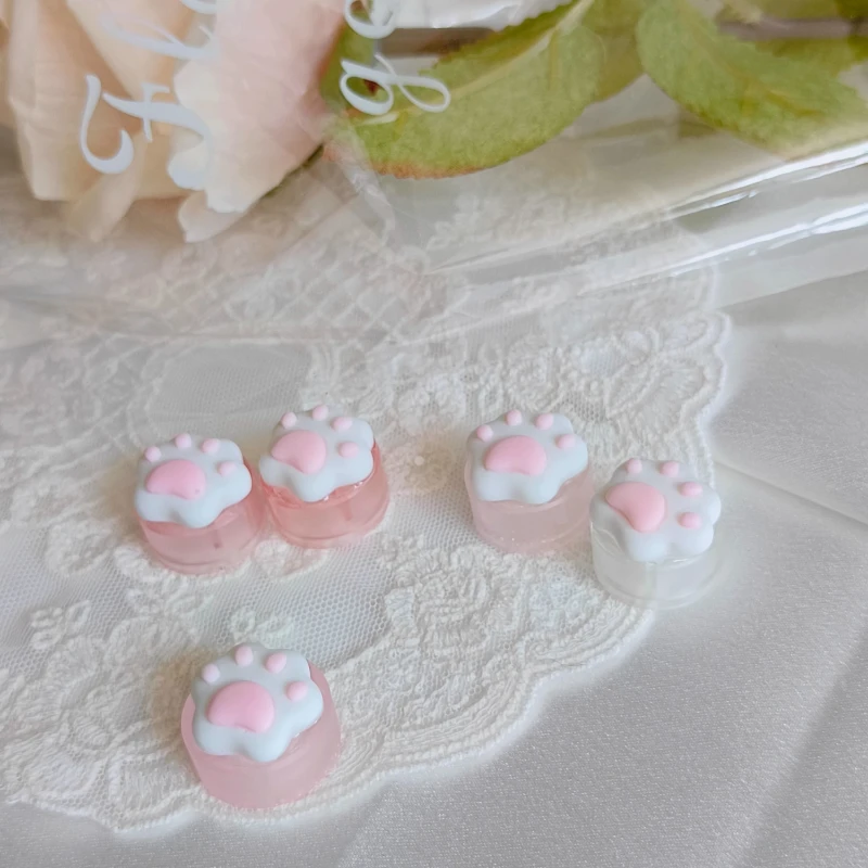 Perilla artesanal de resina con forma de pata de gato, perilla de Anime rosa, tecla personalizada para teclado mecánico, translucidez, interfaz en forma de D/flor de 6mm - imagen 5