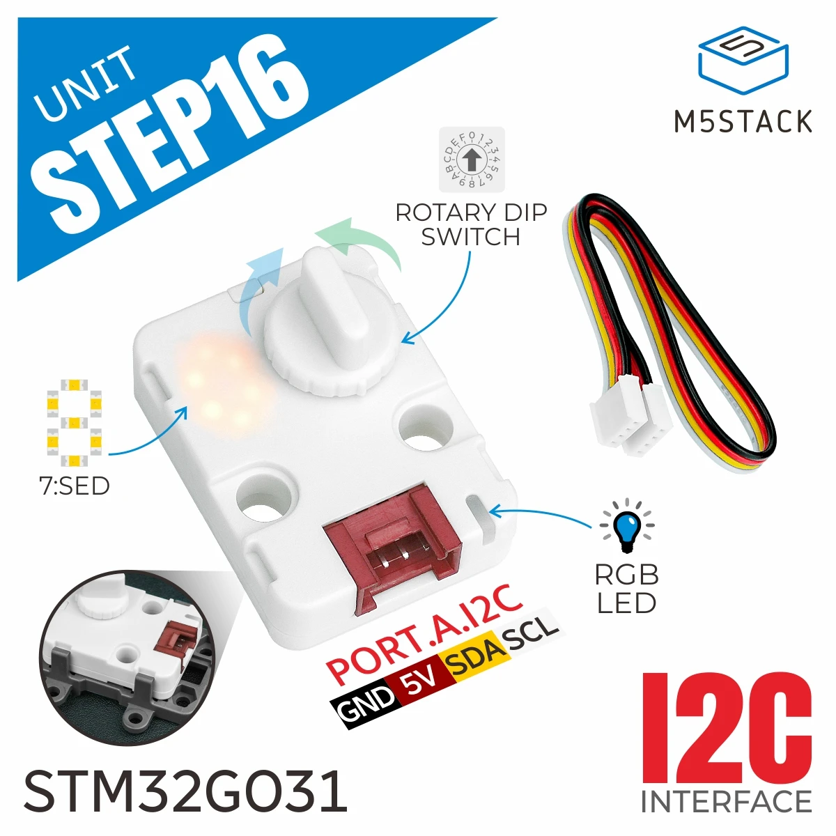 Unidad oficial Step16 M5Stack con mini codificador rotatorio de 16 bits (GSMR-16)