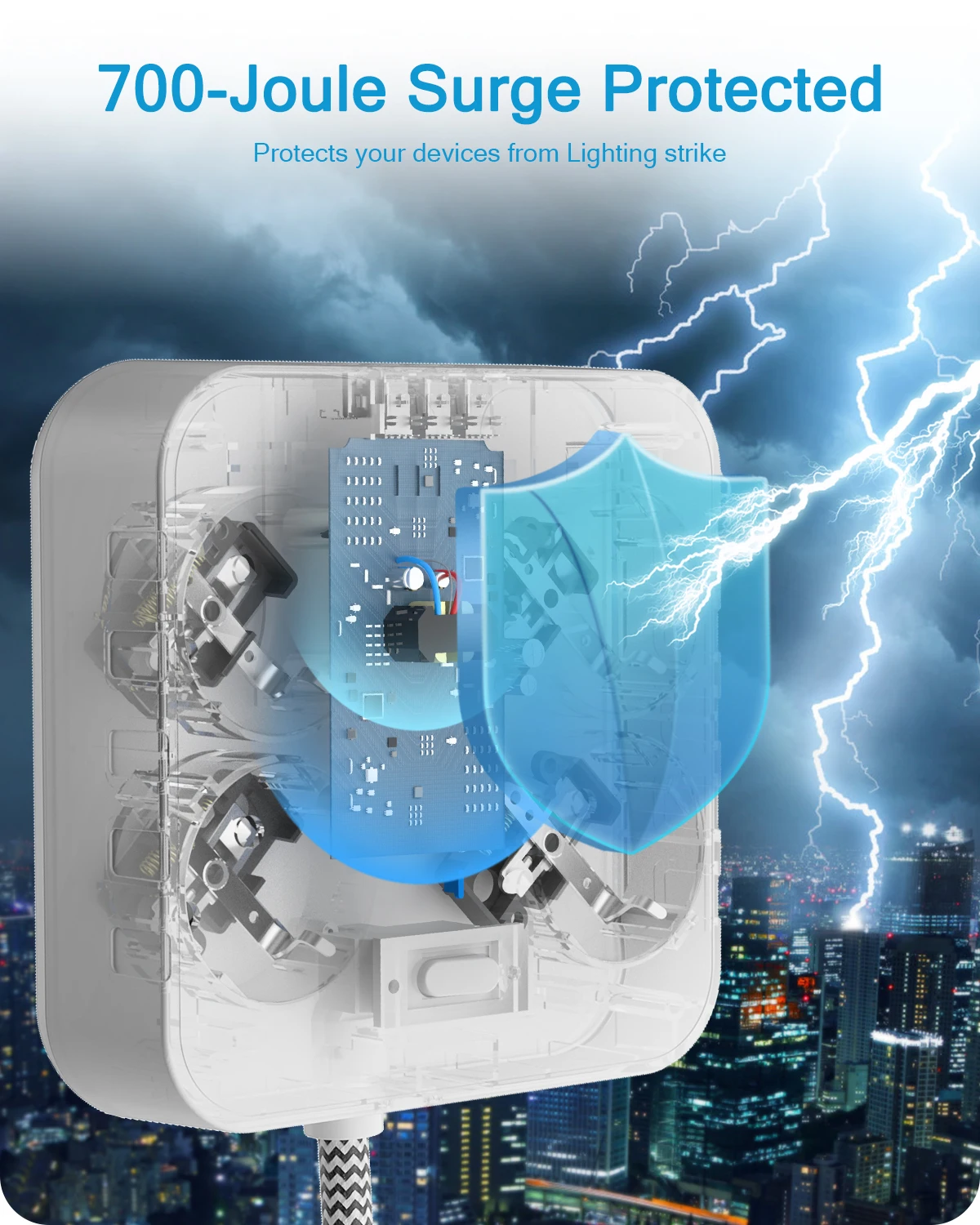Regleta de alimentación con enchufe europeo LENCENT con 4 tomas de CA + 3 USB + 1 tipo C + Cable trenzado de 2M/3M enchufe múltiple con interruptor para hogar/oficina - imagen 5