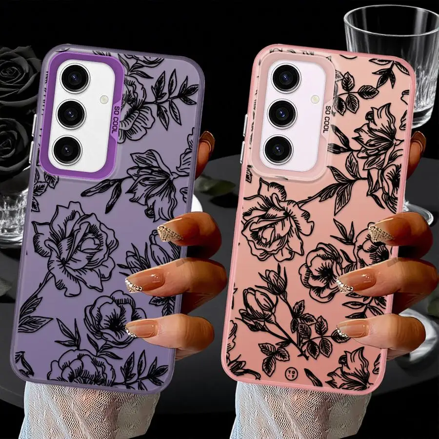 Funda trasera de teléfono con línea de flores para Xiaomi Poco C50 F3 GT F4 X5 X3 NFC C51 X3 Pro