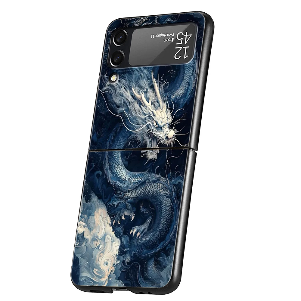 Funda de teléfono Dragon para Samsung Galaxy Z Flip 3 4 5 6 7 PC plegable negro duro para Samsung Z Flip3 Flip4 Flip5 - imagen 3
