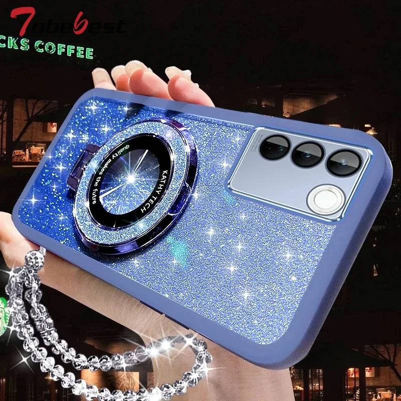 Funda con soporte para teléfono Magsafe con pulsera de cristal brillante para Samsung Galaxy A13 A23 A33 A53 A73 A12 A22 A32 A52 A52S A72 4G 5G - imagen 4