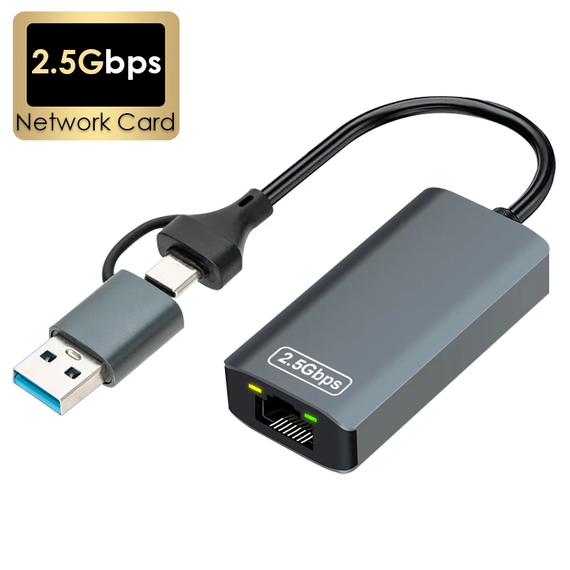 Nuevo 2500Mbps USB 3,0/tipo C a RJ45 Ethernet 2,5G adaptador con cable convertidor de red LAN Hub para Win7/8/10 para portátiles Macbook PC