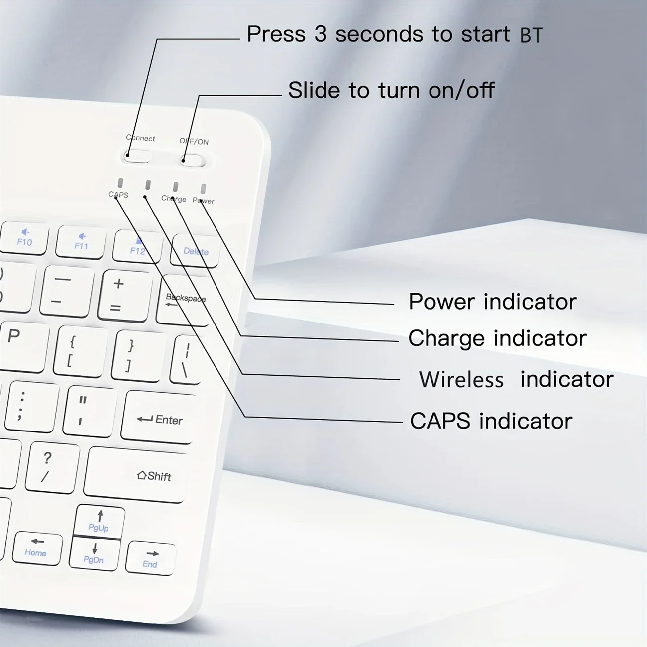 Teclado inalámbrico compatible con Bluetooth para Android IOS Windows Mini, teclado para juegos de 78 teclas para PC, iPad, tableta - imagen 5