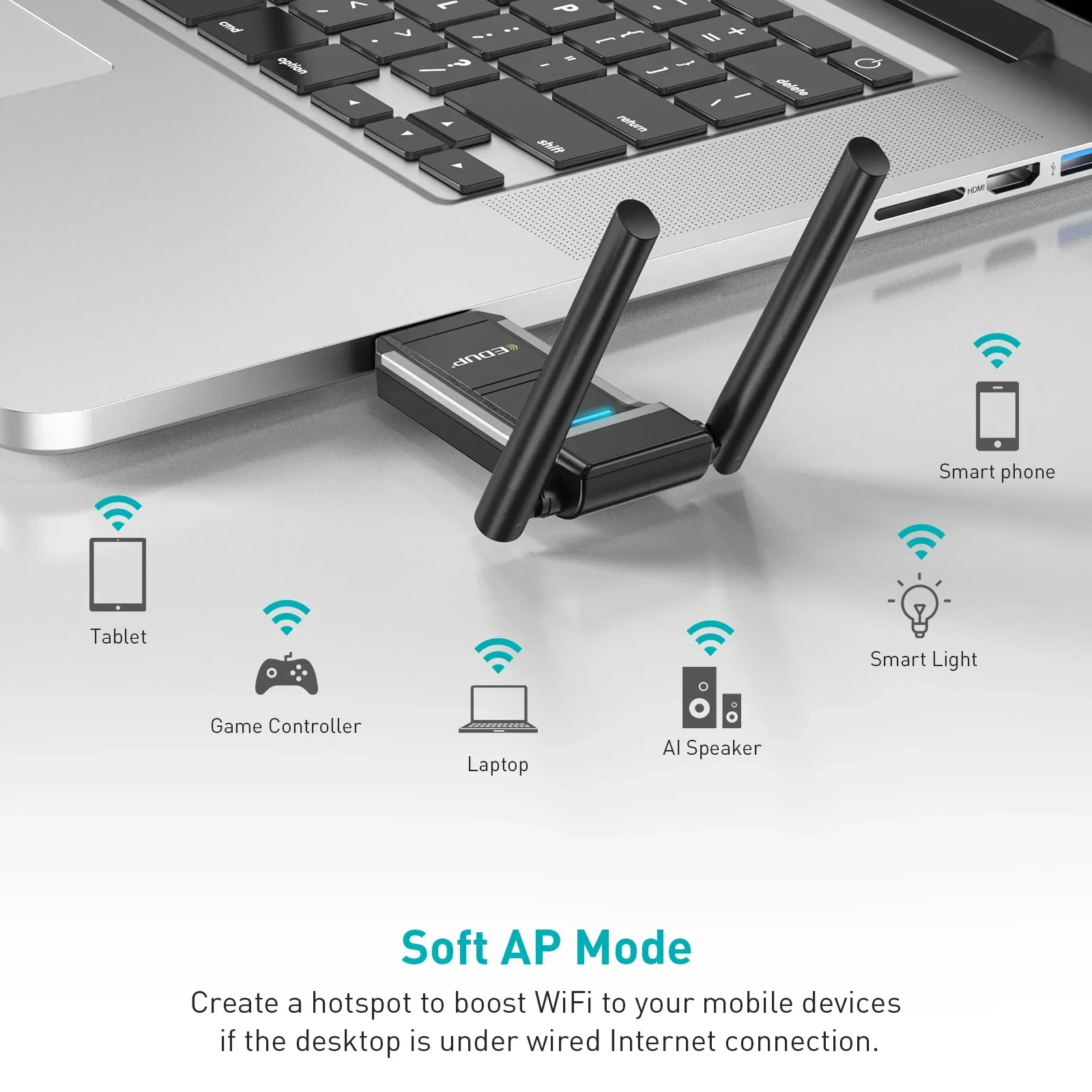 EDUP-Adaptador Wifi USB, 1300Mbps, inalámbrico, AP suave, tarjeta de red de doble banda, Dongle WiFi, receptor de antena externa para PC - imagen 5