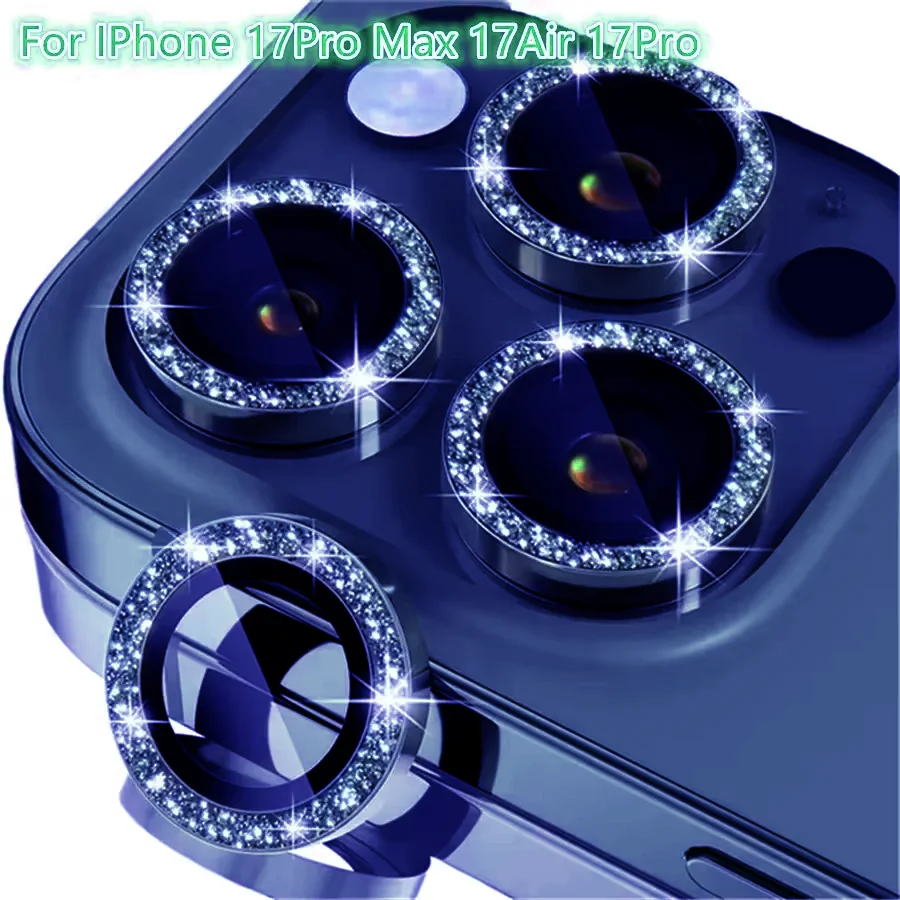 3-2 uds tapas de diamantes brillantes Protector de lente de Metal para IPhone 17 Pro Max 17Air 17Pro 16 15 14 Pro Max Protector de cámara película de vidrio - imagen 2