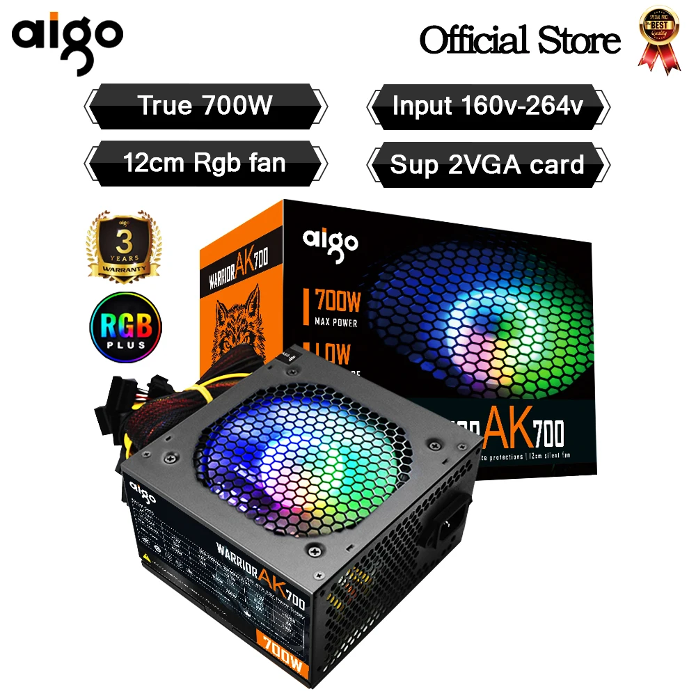 Go AK-Unidad de fuente de alimentación PSU para PC, ventilador negro silencioso para juegos, 700mm, rgb, 24 Pines, 12V, ATX, fuente de alimentación para ordenador de escritorio, BTC, 120 W