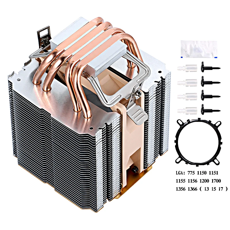 Radiador de PC Torres gemelas 4 tubos de calor ventilador de refrigeración de CPU refrigerado por aire adecuado para instalar LGA775 115x 1700 1200 1366 i3 i5 i7 AMD - imagen 2