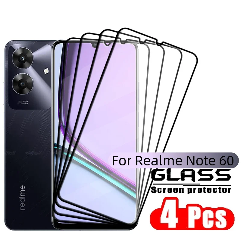 4 Uds para OPPO Realme Note 60 vidrio Realme Note 60 vidrio templado 9H cubierta protectora completa pegamento Protector de pantalla Realme Note 60 - imagen 2