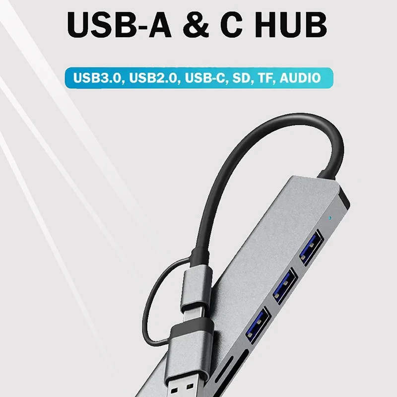 Estación de acoplamiento HUB USB tipo C 8 en 1 con adaptador de conector de Audio de 3,5mm lector de tarjetas Micro SD TF portátiles tableta convertidor de disco de teléfono - imagen 4
