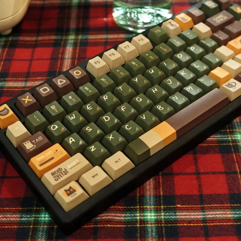 Juego de teclas de gato personalizado, 143 teclas, Retro, verde, artesanal, cereza, bonito Anime, Teclado mecánico, interruptor MX