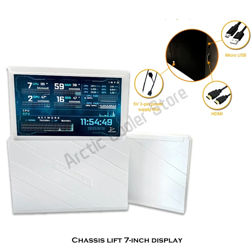 Elevador automático eléctrico de chasis de 7 pulgadas, pantalla secundaria de monitoreo de dinámica de temperatura para Helios Case Aida64 - imagen 4