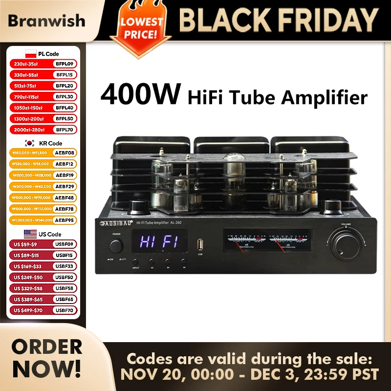 AMPLIFICADOR DE 7 tubos de 400W, amplificador Bluetooth 5,0, amplificadores SNR de 80dB, amplificadores HiFi USB sin pérdidas, entrada óptica Coaxial para estudio de cine en casa - imagen 2