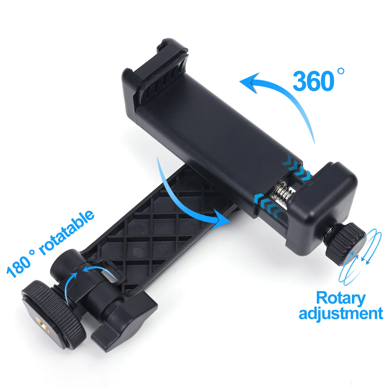 Soporte para teléfono ajustable universal, 360 °   Adaptador de montaje con clip para teléfono con rotación para trípode, palo selfie, grabación de vídeo manos libres. - imagen 2