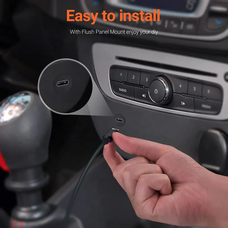 Cable de extensión USB C macho a hembra de 1M, Cable de montaje empotrado de Panel de orificio pequeño tipo C con Kit impermeable para coche, barco y motocicleta - imagen 3