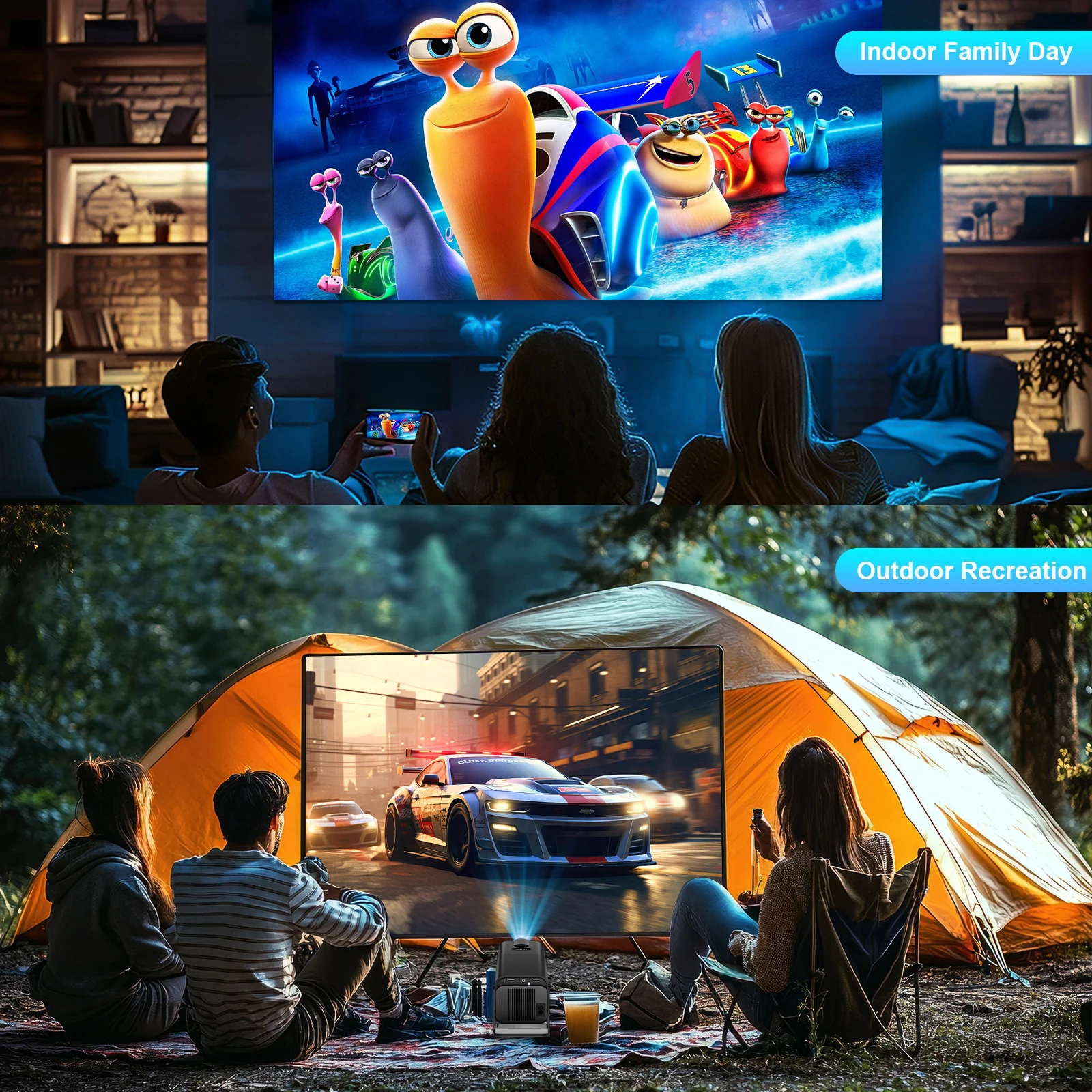 Salange HY320 Proyector 1920*1080P 4K compatible con Wifi6 390 ANSI Home Theater 180 ° Mini proyector flexible BT 5.0 portátil - imagen 3