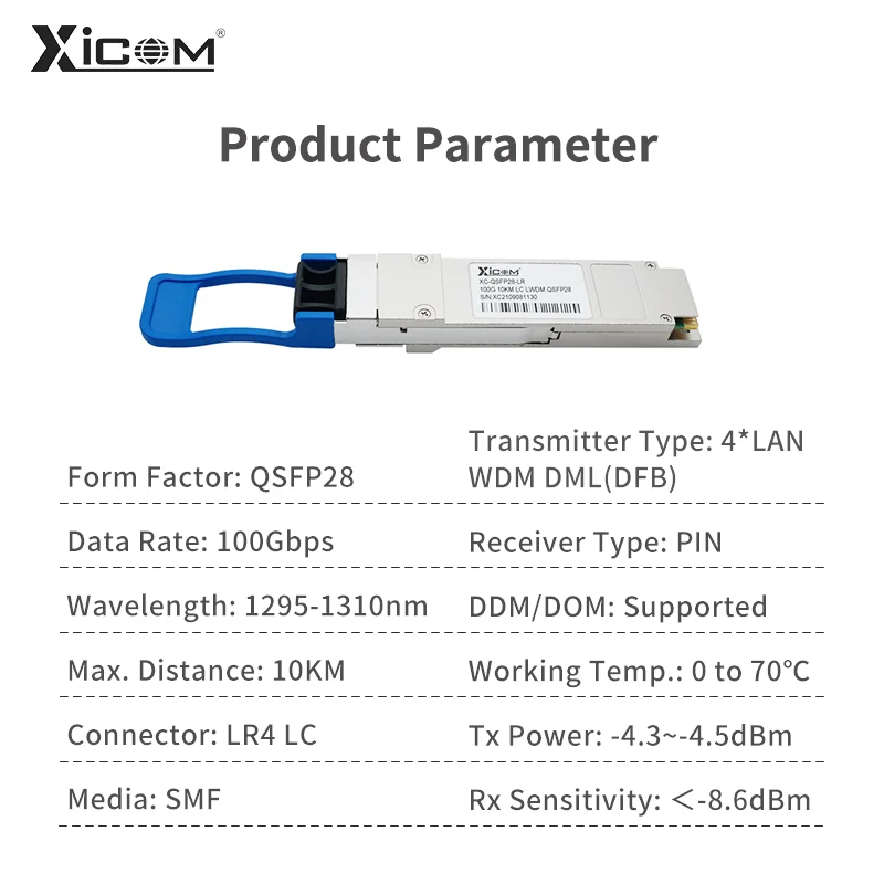 Xicom QSFP28-100G 1310nm 10Km LC DDM SFP Módulo LC Módulo óptico dúplex de modo únicoCompatible con Cisco QSFP-100G-LR4-S - imagen 4