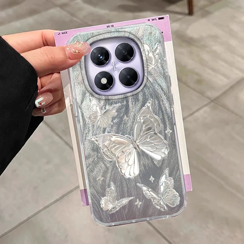 Funda de teléfono con estampado de mariposas de Metal y plantas de colores para Xiaomi Redmi Note 14 13 Pro 13C 14C 13T 14T A5 A4 A3, funda de silicona para parejas - imagen 5