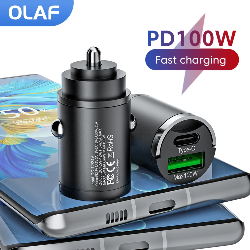 Olaf-cargador de coche Mini de 100W, adaptador de teléfono para iPhone 13, 12, Xiaomi, Samsung, Huawei