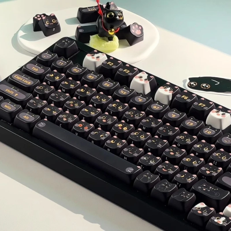 Juego de teclas con tema de gato negro, sublimación PBT personalizada, perfil MOA, bonita tapa de teclado para teclado mecánico, accesorios de regalo - imagen 5