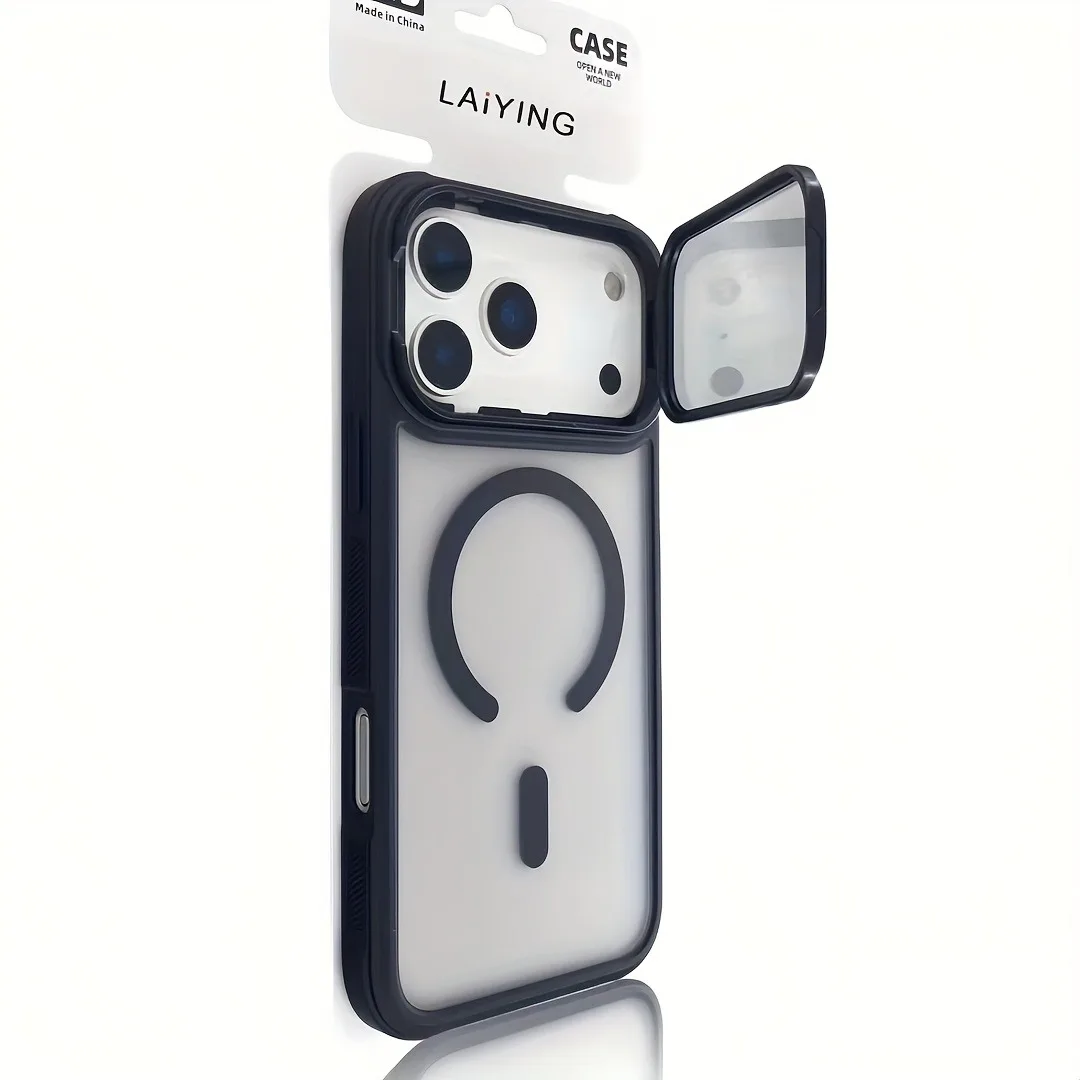 Funda de teléfono magnética con soporte para cámara plegable de lujo para iPhone 17 16 15 14 13 12 Pro Max Air para fundas protectora de lente Magsafe, funda para iphone 17 14 pro max - imagen 3