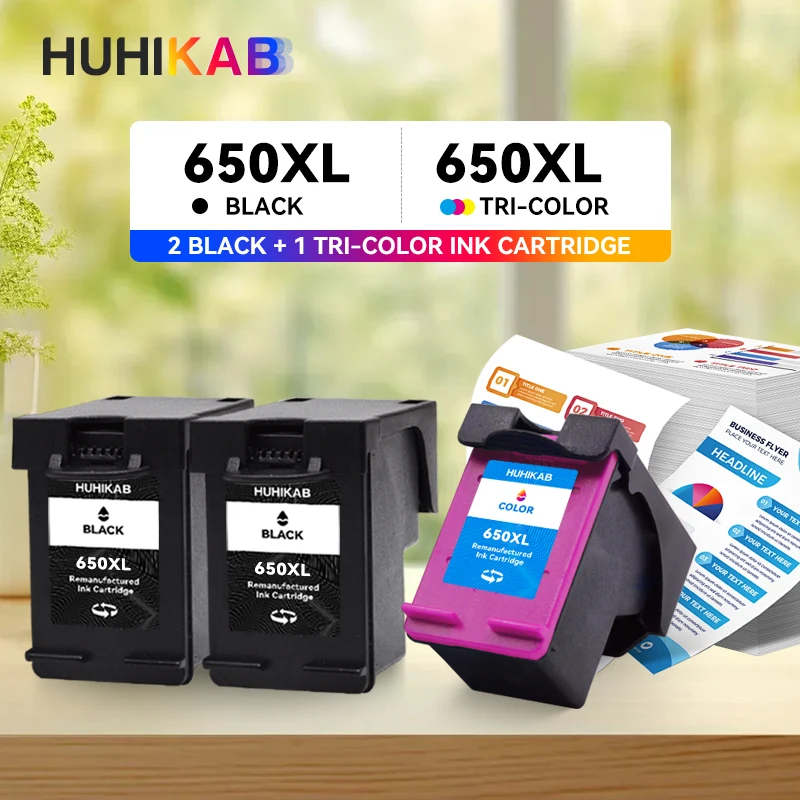HUHIKAB cartucho de tinta remanufacturado 650XL Compatible con HP650 para HP650 XL Deskjet 1015 1515 2515 2545 2645 3515 4645 impresora