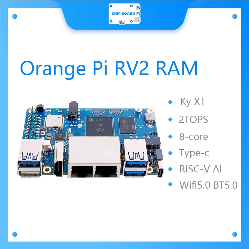 Orange Pi RV2 RAM ordenador de placa única DDR4 8-Core RISC-V 2TOPS AI CPU WiFi BT5.0 BLE M2 PCIE SSD Mini PC compatible con Ubuntu OS