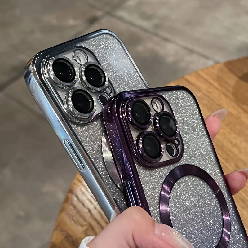 Funda magnética con purpurina chapada de lujo para iPhone 15, 14, 13, 12, 11 Pro Max Plus, Magsafe, carga inalámbrica, accesorios de cubierta suave - imagen 4