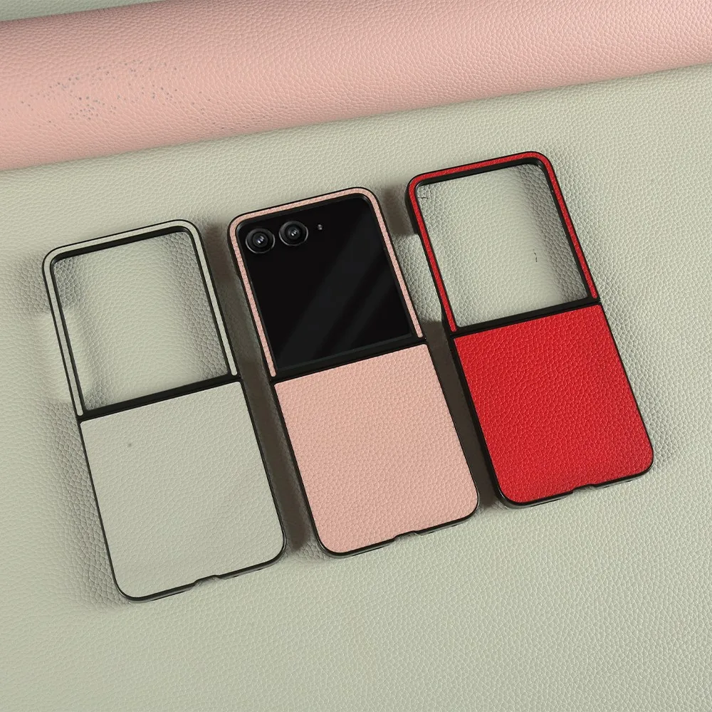 Funda de cuero genuino de lujo para Motorola Razr 50 Ultra, funda trasera con patrón de Litchi Razr50 - imagen 5