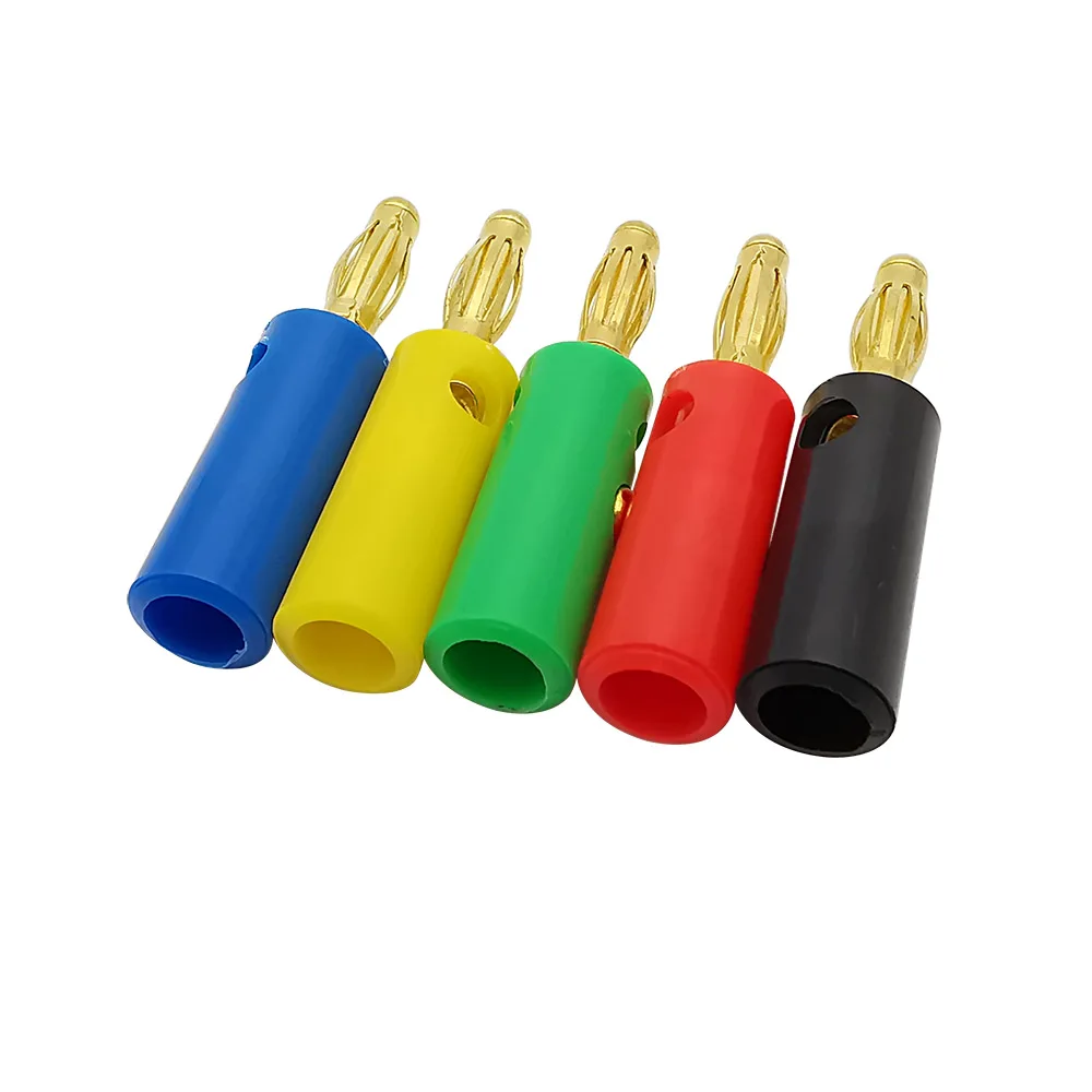 Conector Banana de 4mm chapado en oro, tornillo sin soldadura, Cable de alambre para altavoz de Audio, conectores macho de 4mm, 5 colores, 10 unidades por lote - imagen 2