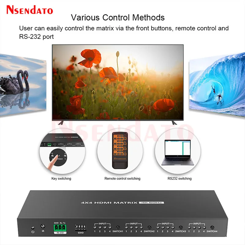 LKV424 4K 60Hz HDR HDMI interruptor de matriz verdadera 4 en 4 salidas UHD HDMI Matrix Switcher divisor Selector 4x4 con RS232 EDID para TV PC - imagen 5