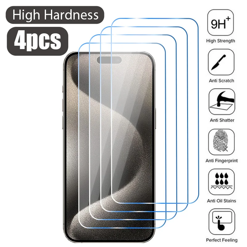 4 Uds vidrio templado para iPhone 16e 15 16 14 13 12 11 Pro Max 12 Mini SE 2022 2020 vidrio templado para iPhone 14 Plus X XR XS Max - imagen 2