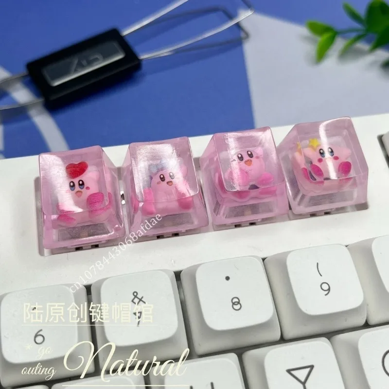 Figura de Anime Star Kirby Series, bonitas teclas personalizadas de resina, llave ESC personalizada, teclas mecánicas translúcidas individuales, regalos - imagen 4