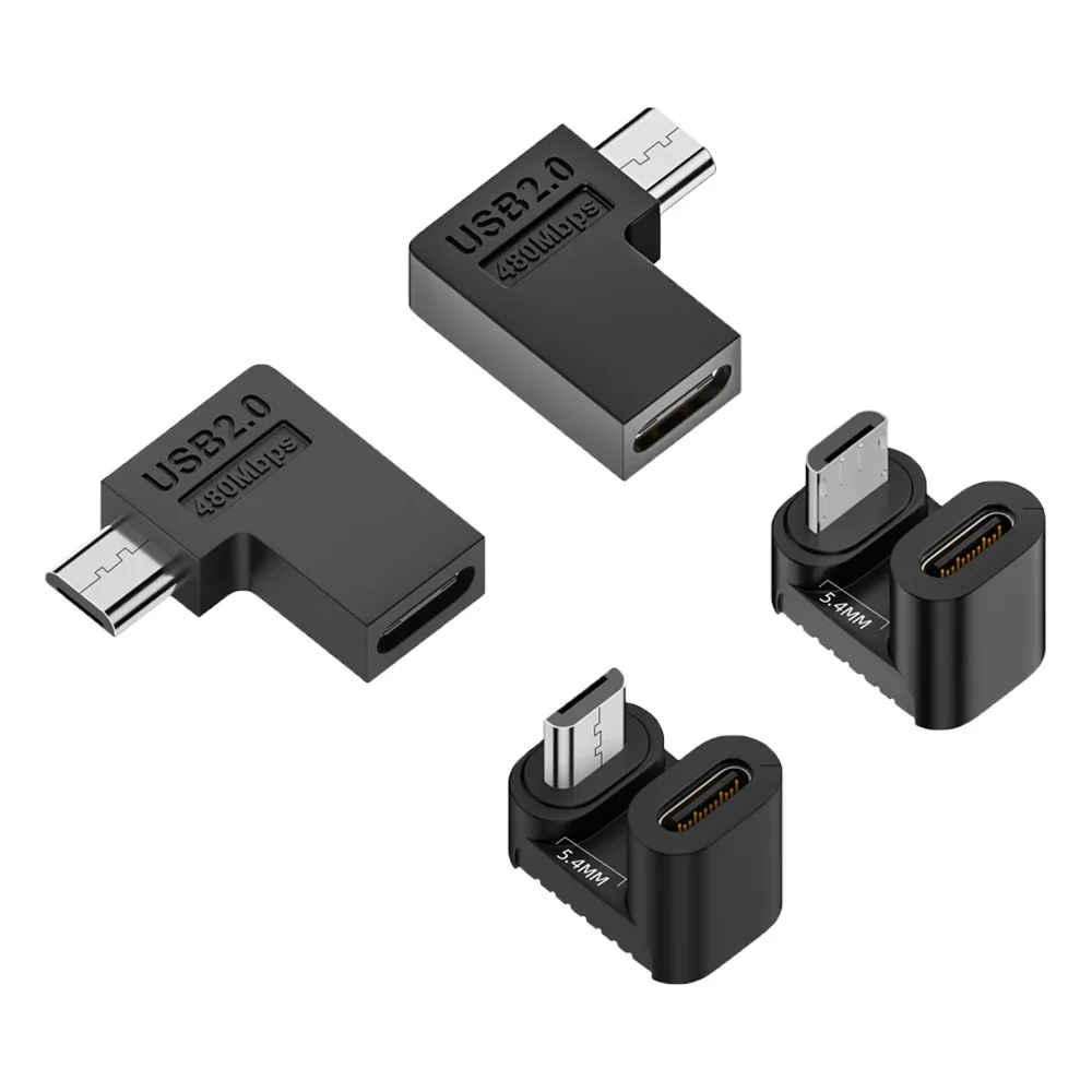 USB 2,0 tipo C hembra a Micro-USB macho ángulo izquierdo/derecho de 90 grados forma de U 5V2A conector de carga para tabletas de teléfono Android - imagen 2