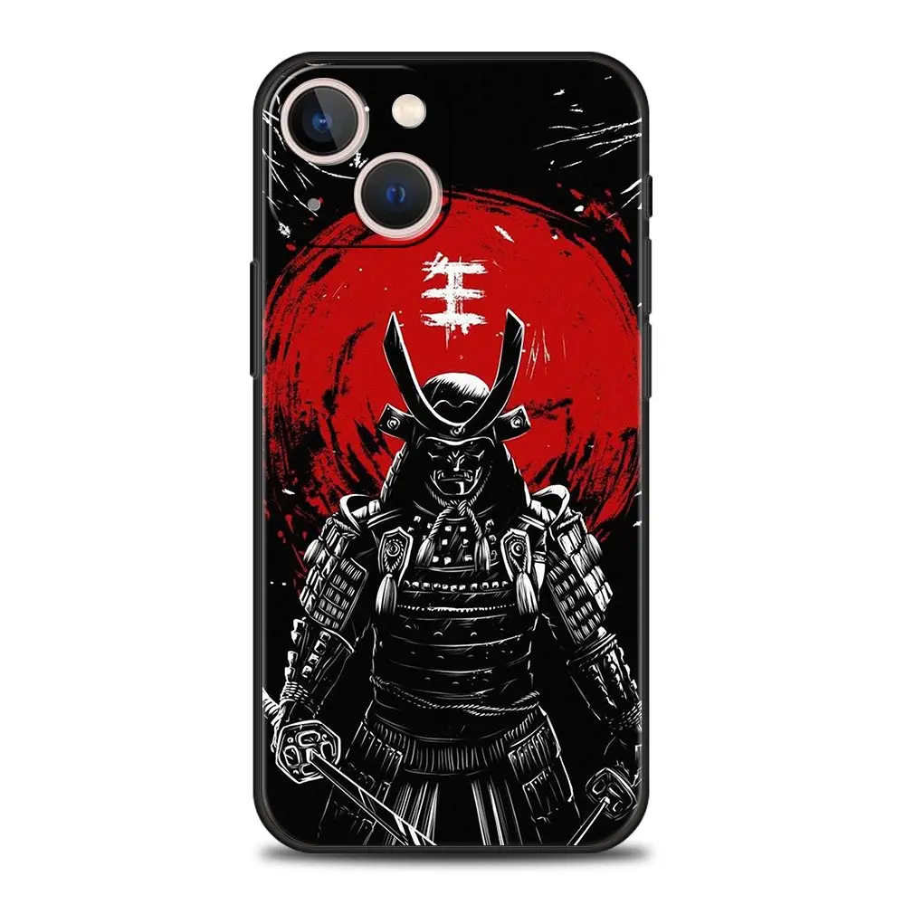 Pintura Japón Samurai Art funda de teléfono de lujo para iPhone 13 15 14 12 11 Pro MAX XR X SE XS 7 8 Plus funda negra de silicona suave - imagen 2
