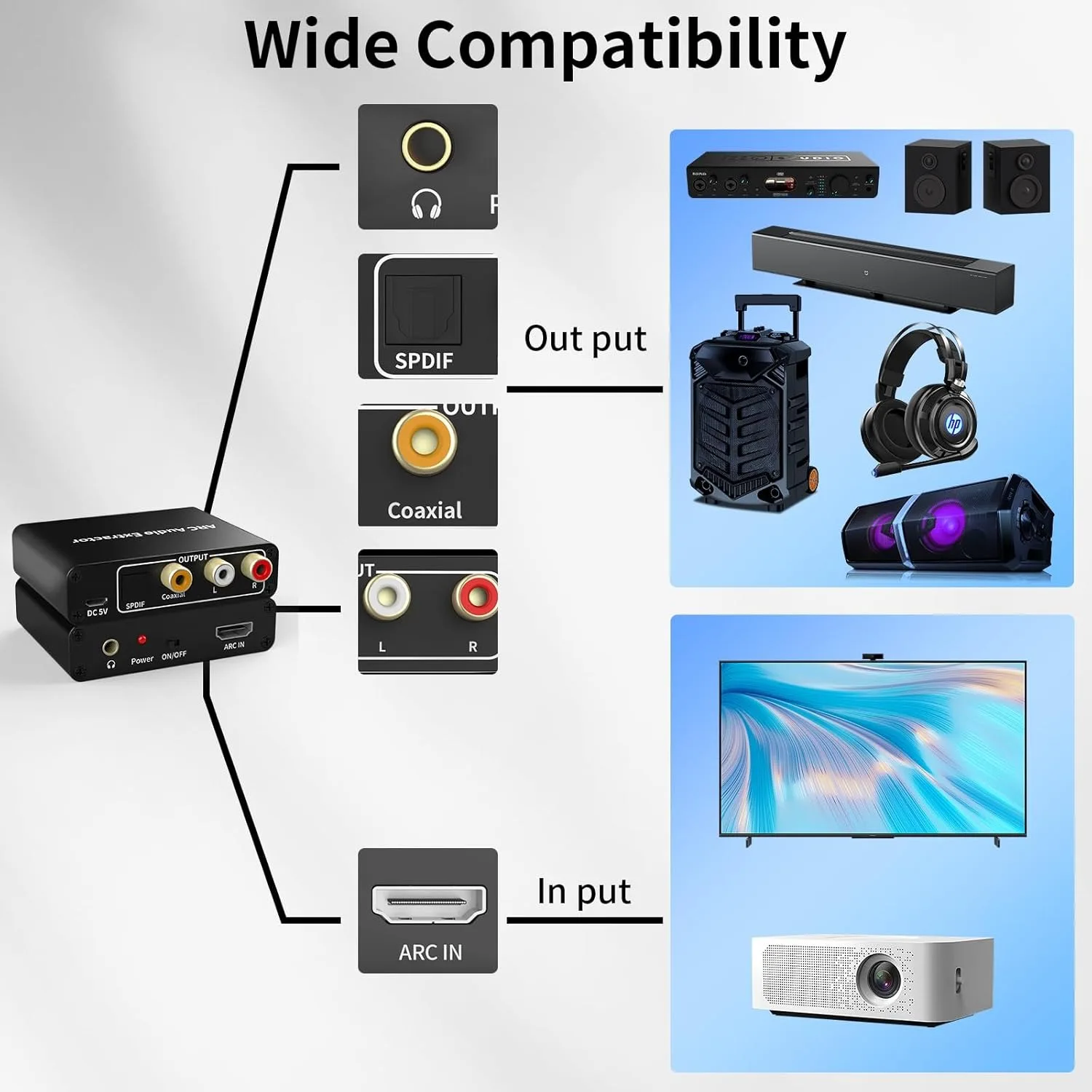 Extractor de Audio ARC de 192KHz, compatible con HDMI, convertidor de conector RCA Coaxial óptico de 3,5mm para altavoz HDTV, barra de sonido, auriculares - imagen 4