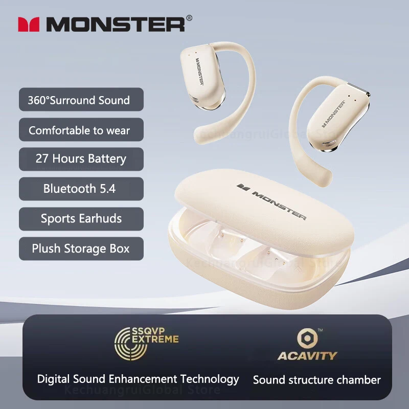 Monster XKO07 TWS auriculares inalámbricos Bluetooth 5,3 auriculares estéreo Hifi con reducción de ruido auriculares deportivos para videojuegos auriculares con gancho para la oreja